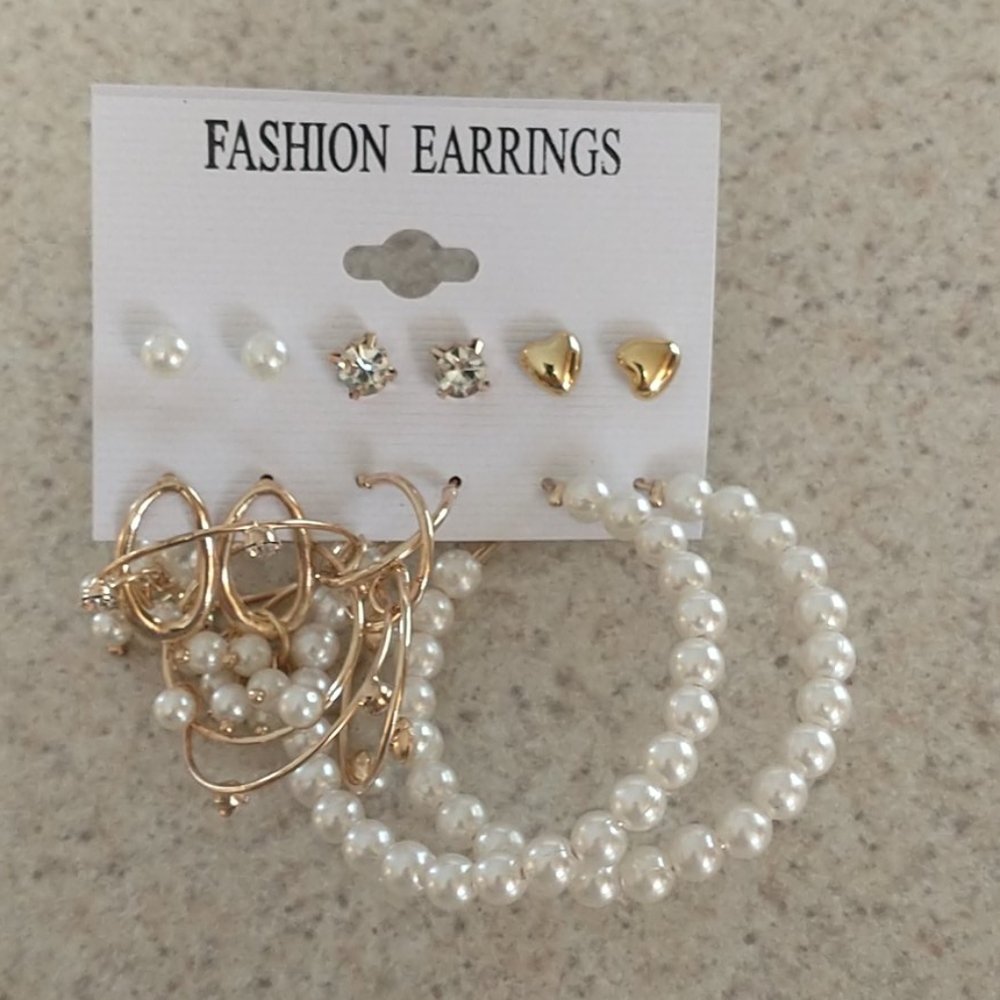 Faux Pearl & Crystal Earrings in Gold